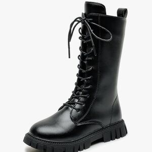 Black Lace-Up Girls Boots